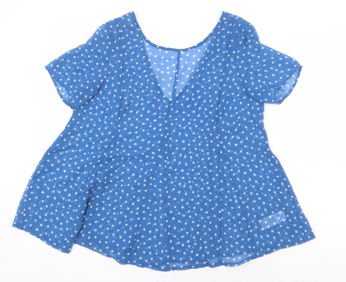 NEXT Womens Blue Geometric Polyester Basic Blouse Size 8 V-Neck - Stars