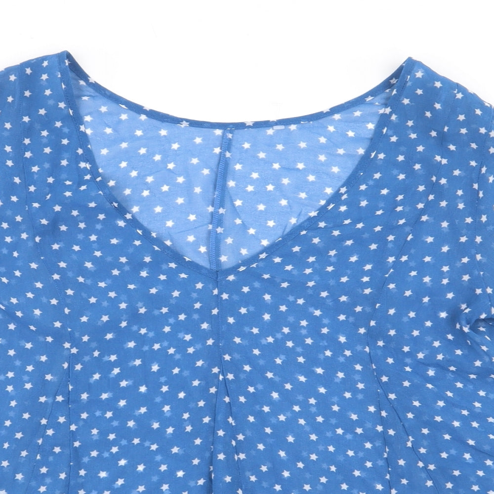 NEXT Womens Blue Geometric Polyester Basic Blouse Size 8 V-Neck - Stars