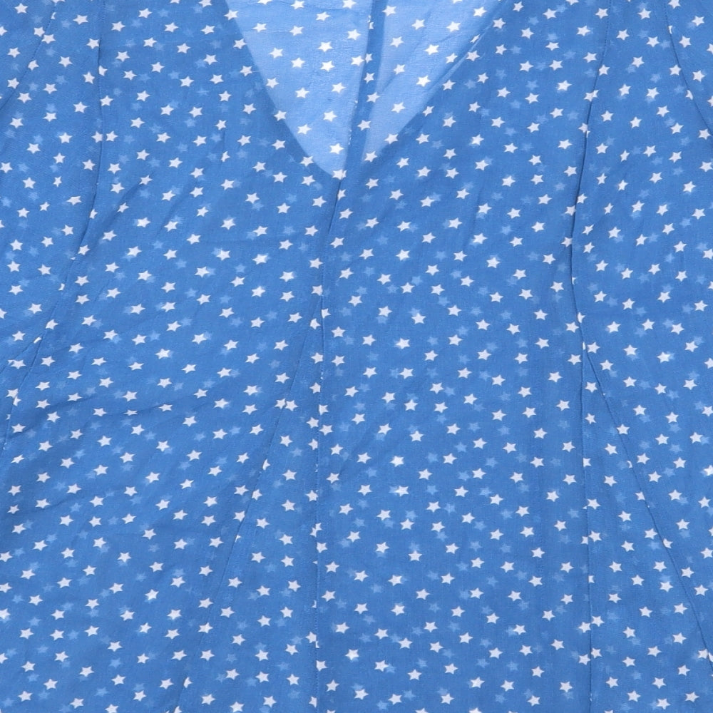 NEXT Womens Blue Geometric Polyester Basic Blouse Size 8 V-Neck - Stars