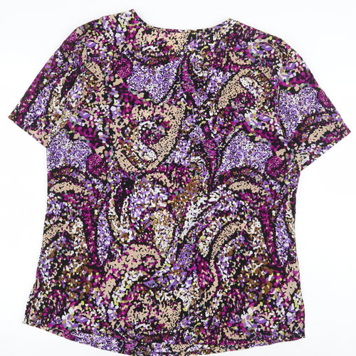 Preworn Womens Purple Geometric Polyester Basic Blouse Size 16 Boat Neck