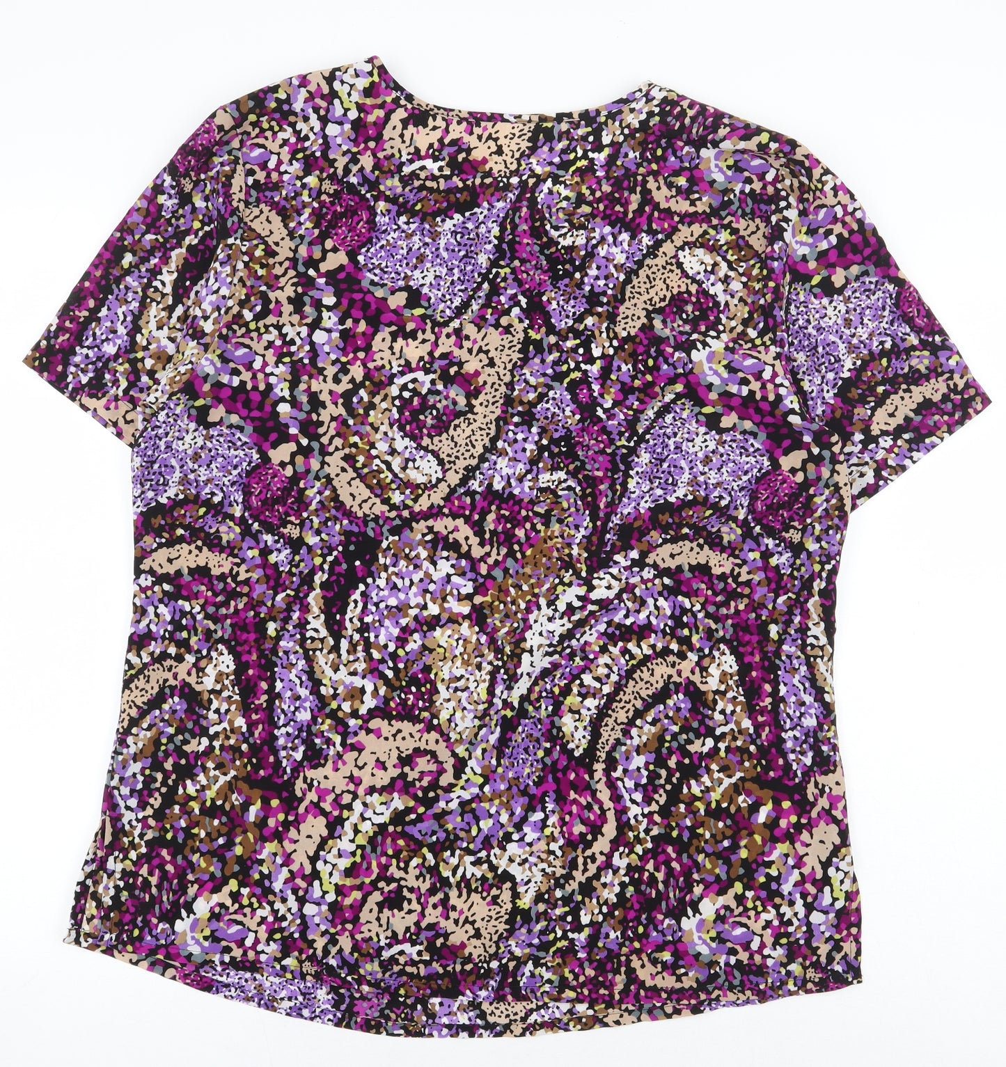 Preworn Womens Purple Geometric Polyester Basic Blouse Size 16 Boat Neck