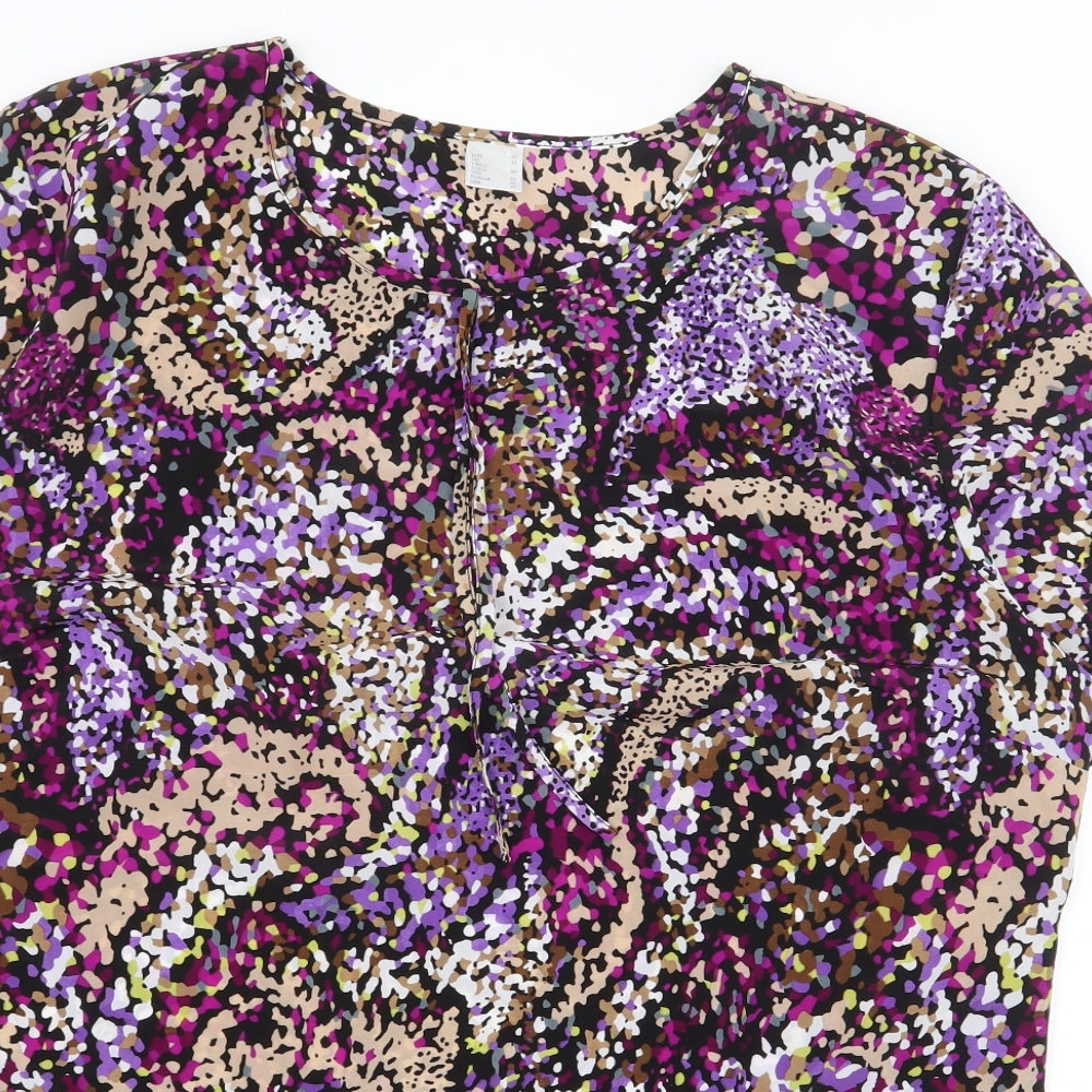 Preworn Womens Purple Geometric Polyester Basic Blouse Size 16 Boat Neck