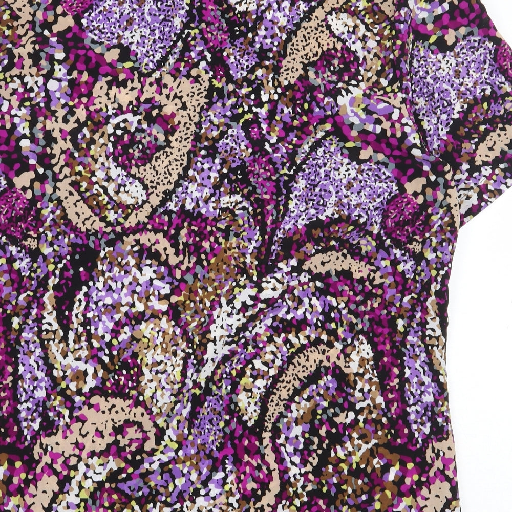 Preworn Womens Purple Geometric Polyester Basic Blouse Size 16 Boat Neck