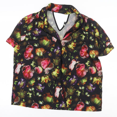 Julien Macdonald Womens Multicoloured Floral Polyester Basic Button-Up Size 14 Collared