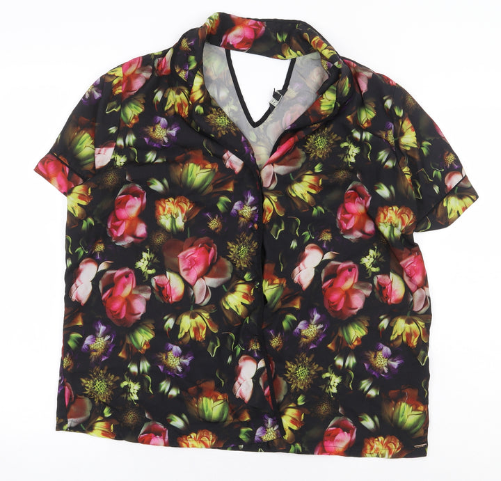 Julien Macdonald Womens Multicoloured Floral Polyester Basic Button-Up Size 14 Collared