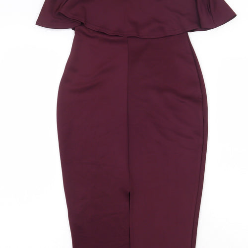 Boohoo Womens Purple Polyester Pencil Dress Size 6 Off the Shoulder Pullover