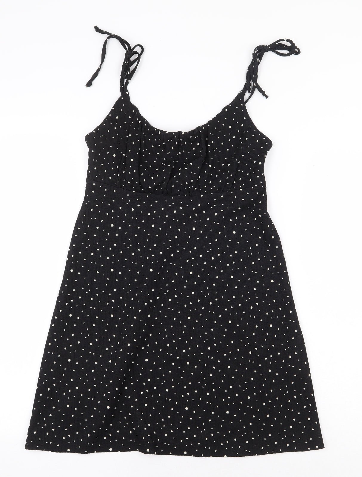 Topshop Womens Black Polka Dot Polyester A-Line Size 8 Boat Neck Pullover - Stars
