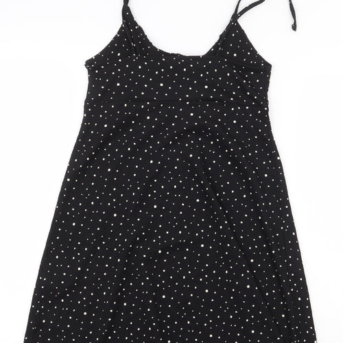 Topshop Womens Black Polka Dot Polyester A-Line Size 8 Boat Neck Pullover - Stars