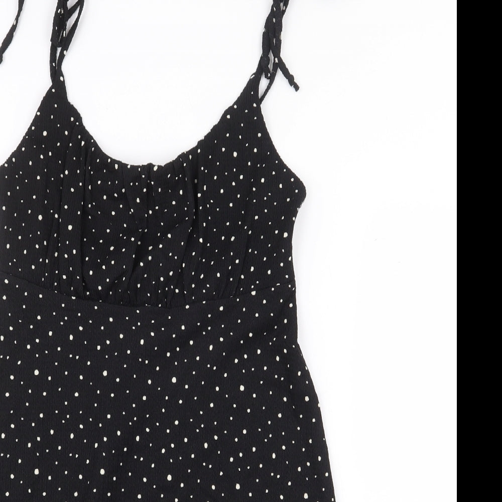 Topshop Womens Black Polka Dot Polyester A-Line Size 8 Boat Neck Pullover - Stars