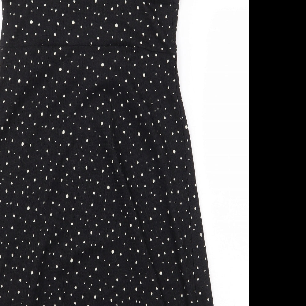 Topshop Womens Black Polka Dot Polyester A-Line Size 8 Boat Neck Pullover - Stars