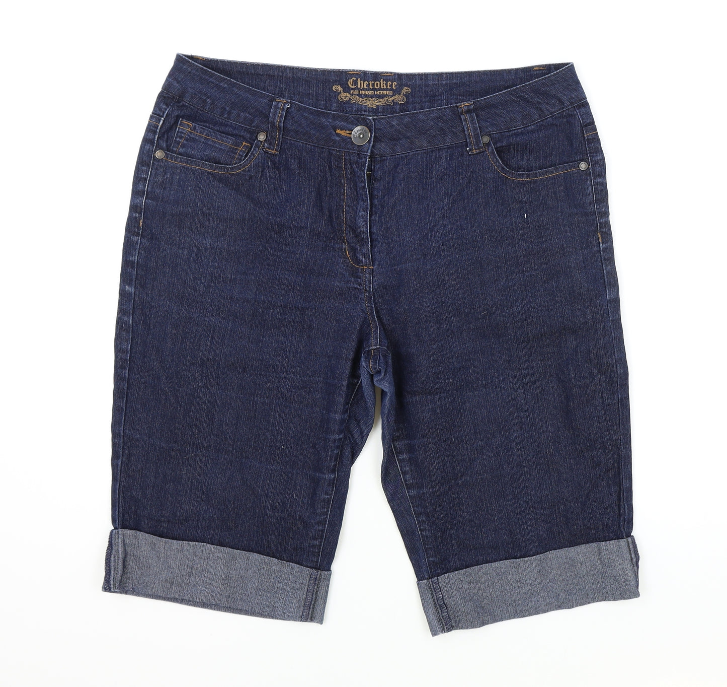 Cherokee Womens Blue Cotton Bermuda Shorts Size 16 L14 in Regular Zip