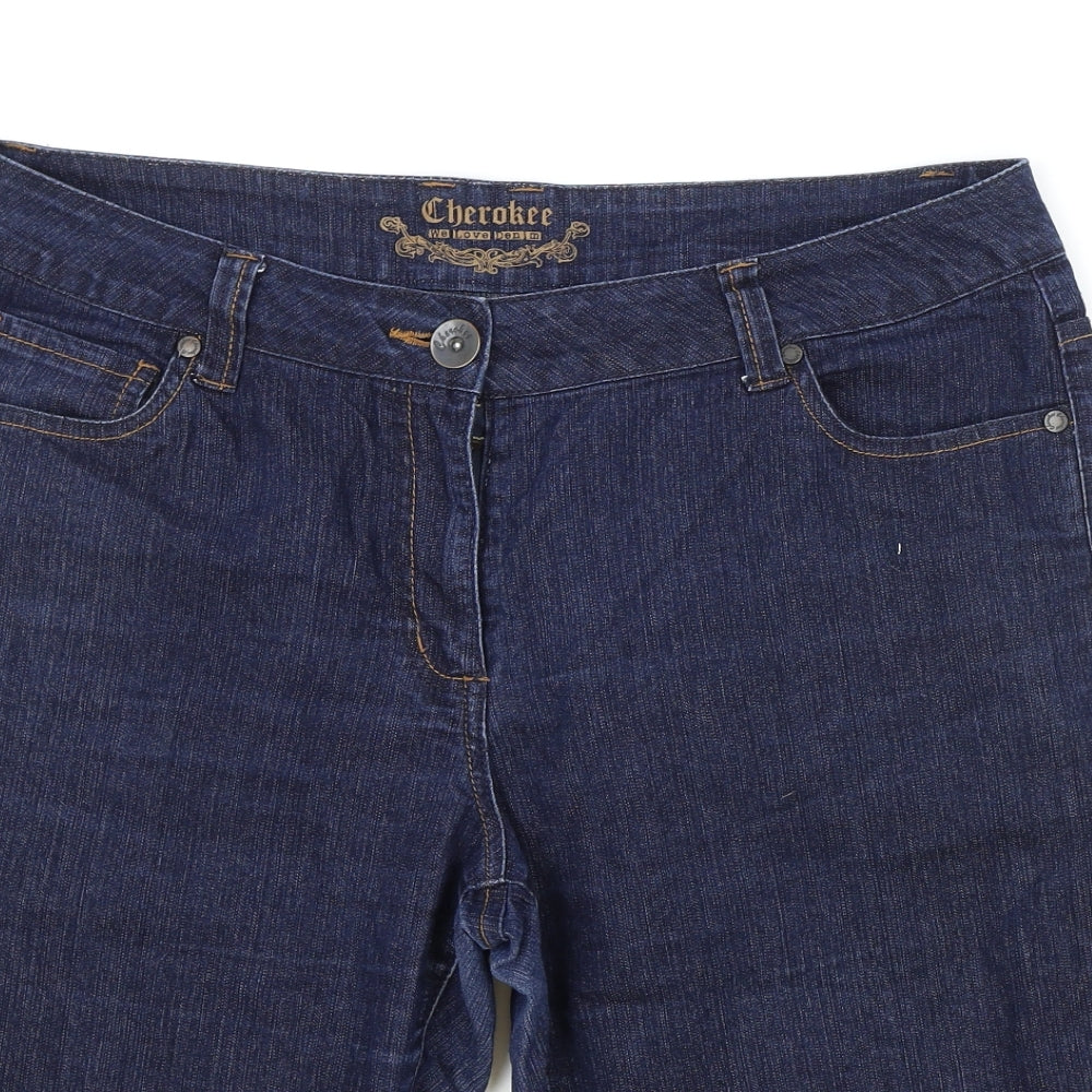 Cherokee Womens Blue Cotton Bermuda Shorts Size 16 L14 in Regular Zip
