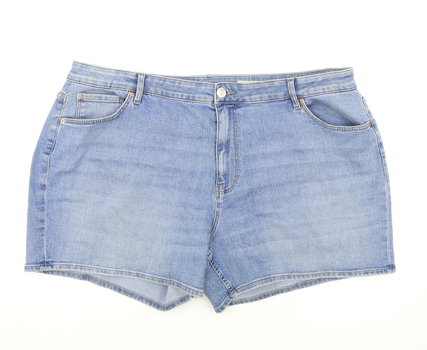 Marks and Spencer Womens Blue Cotton Hot Pants Shorts Size 24 L5 in Regular Zip