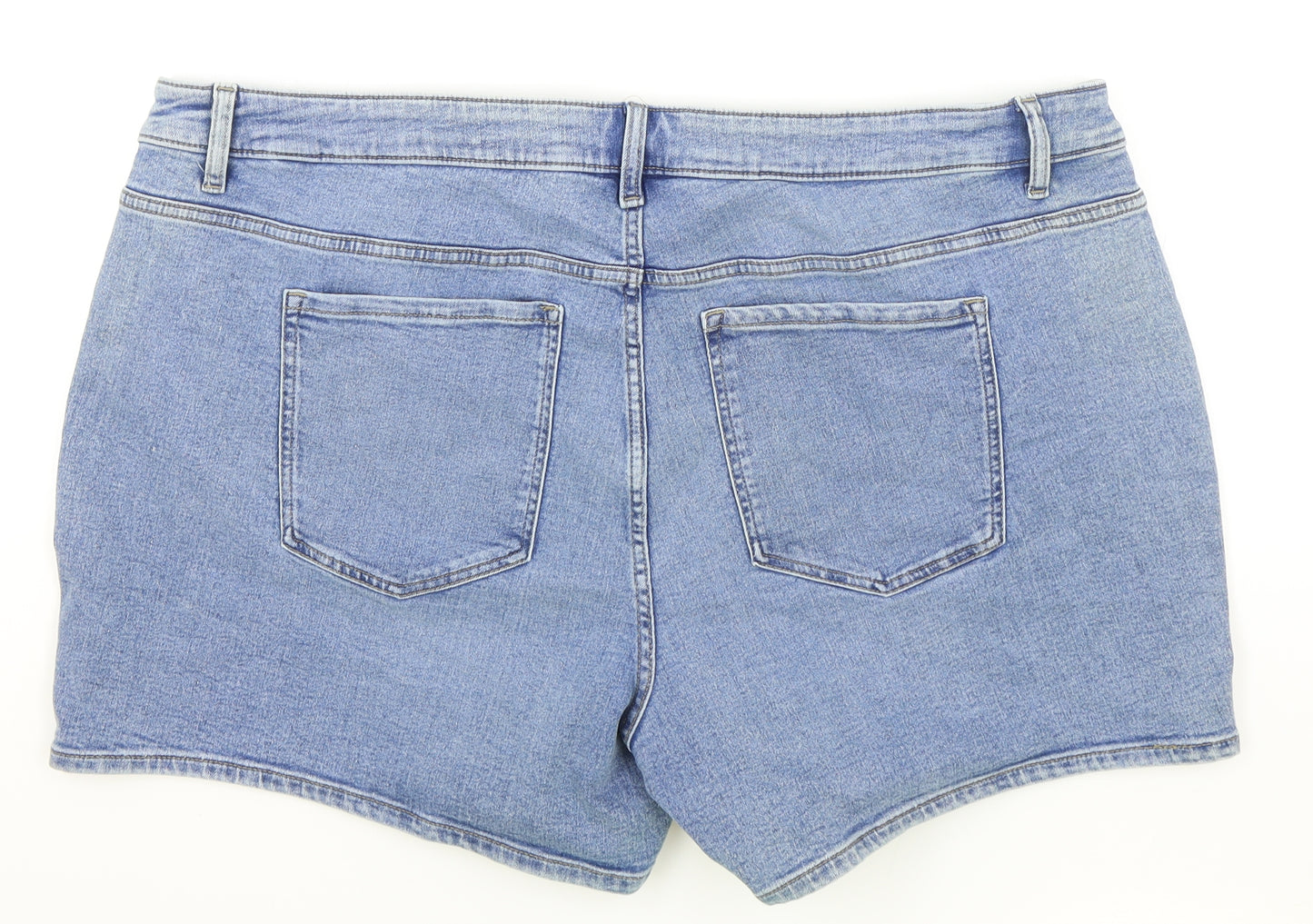 Marks and Spencer Womens Blue Cotton Mom Shorts Size 24 L5 in Regular Zip