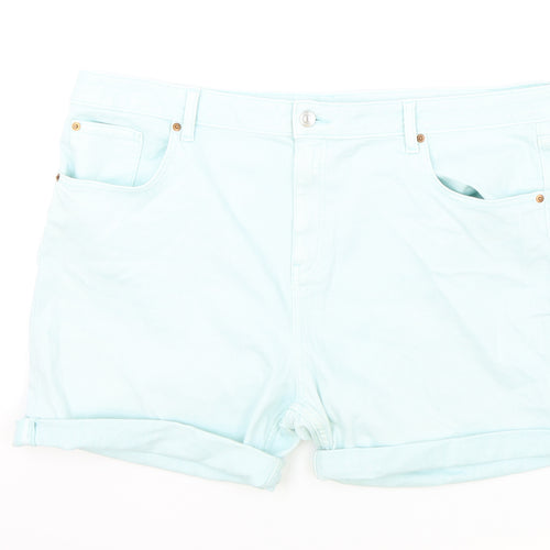 Marks and Spencer Womens Green Cotton Boyfriend Shorts Size 22 L5 in Regular Zip - Peppermint Green
