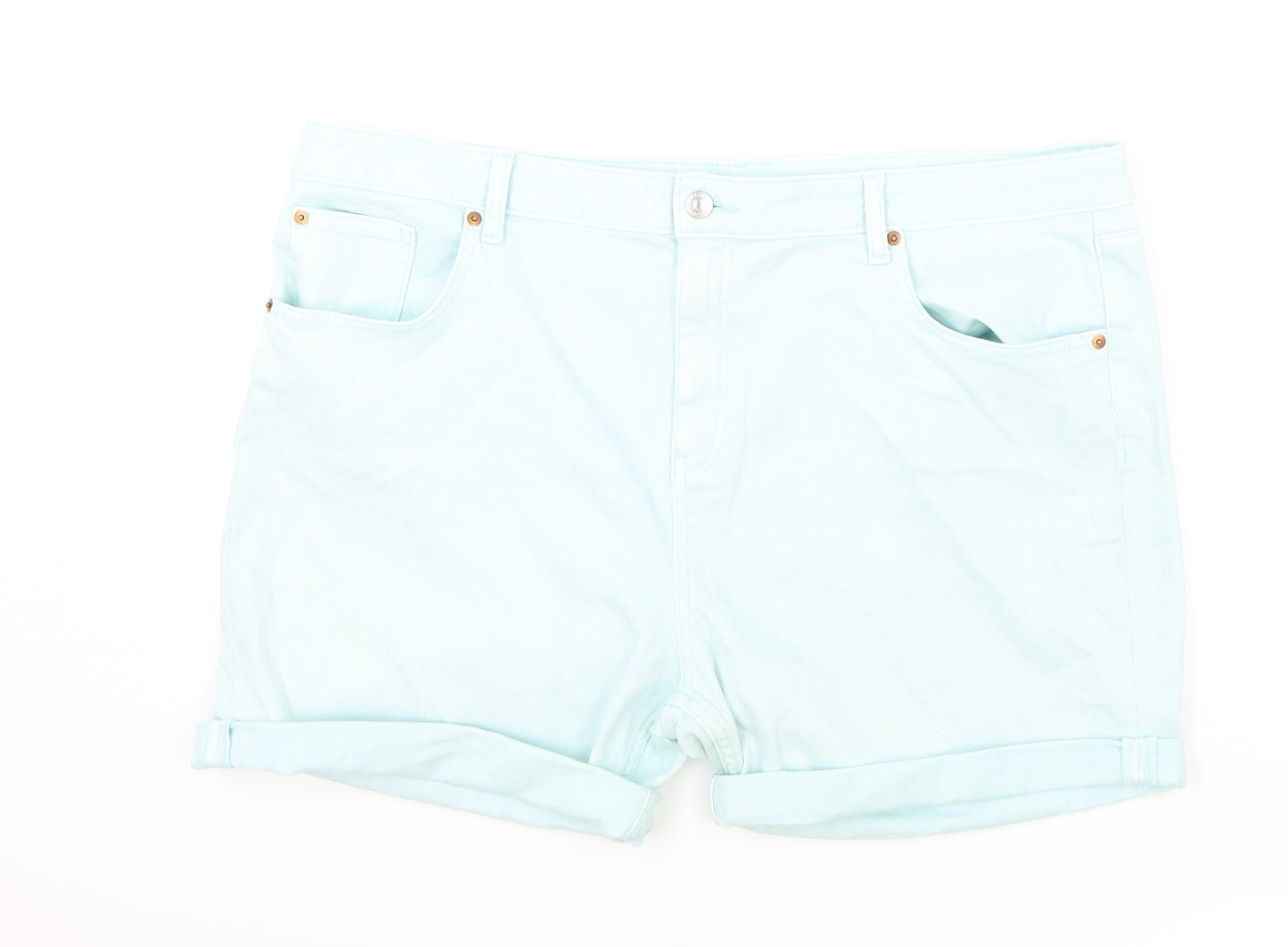 Marks and Spencer Womens Green Cotton Boyfriend Shorts Size 22 L5 in Regular Zip - Peppermint Green