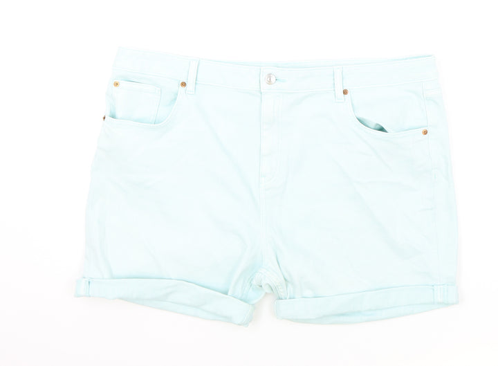 Marks and Spencer Womens Green Cotton Boyfriend Shorts Size 22 L5 in Regular Zip - Peppermint Green