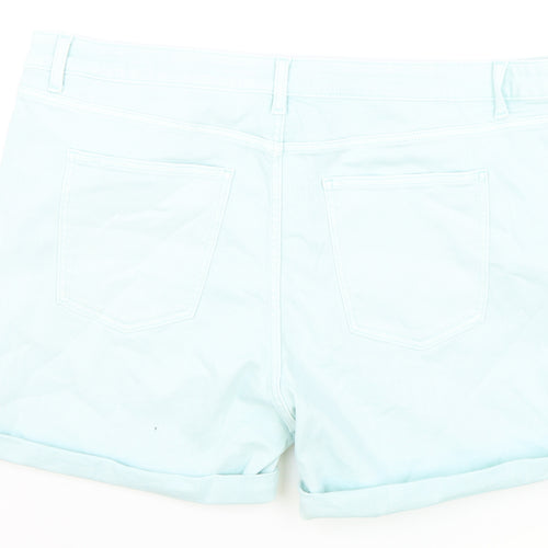 Marks and Spencer Womens Green Cotton Boyfriend Shorts Size 22 L5 in Regular Zip - Peppermint Green