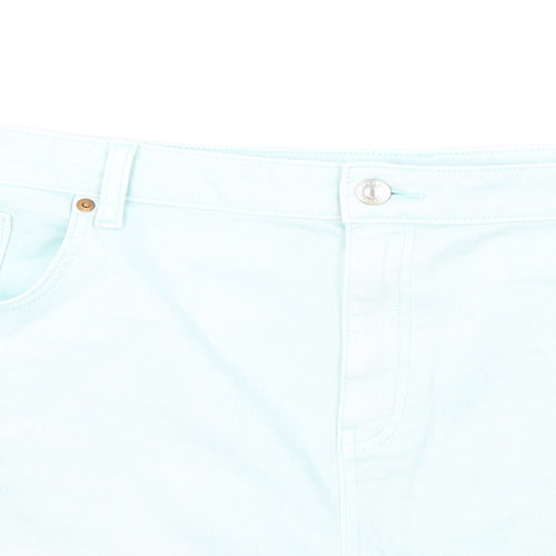 Marks and Spencer Womens Green Cotton Boyfriend Shorts Size 22 L5 in Regular Zip - Peppermint Green