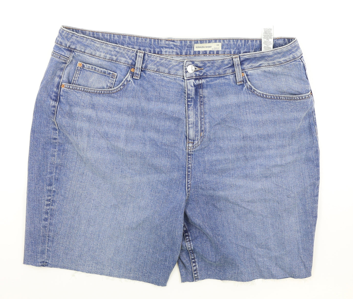 Marks and Spencer Womens Blue Cotton Bermuda Shorts Size 22 L6 in Regular Zip