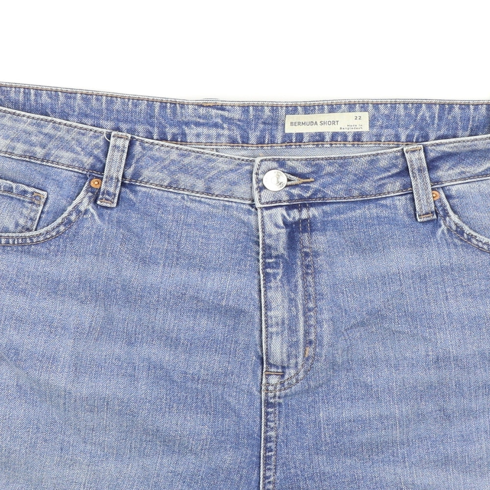 Marks and Spencer Womens Blue Cotton Bermuda Shorts Size 22 L6 in Regular Zip