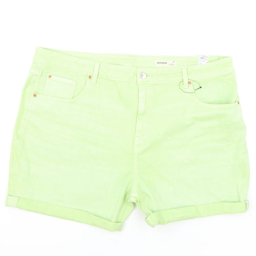 Marks and Spencer Womens Green Cotton Boyfriend Shorts Size 22 L5 in Regular Zip