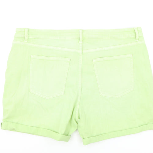 Marks and Spencer Womens Green Cotton Boyfriend Shorts Size 22 L5 in Regular Zip