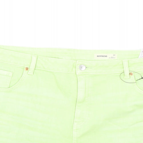 Marks and Spencer Womens Green Cotton Boyfriend Shorts Size 22 L5 in Regular Zip