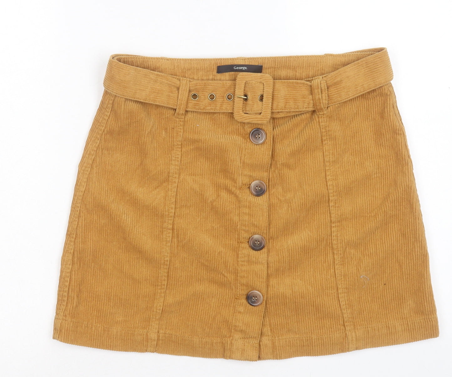 George Womens Yellow Cotton A-Line Skirt Size 10 Button