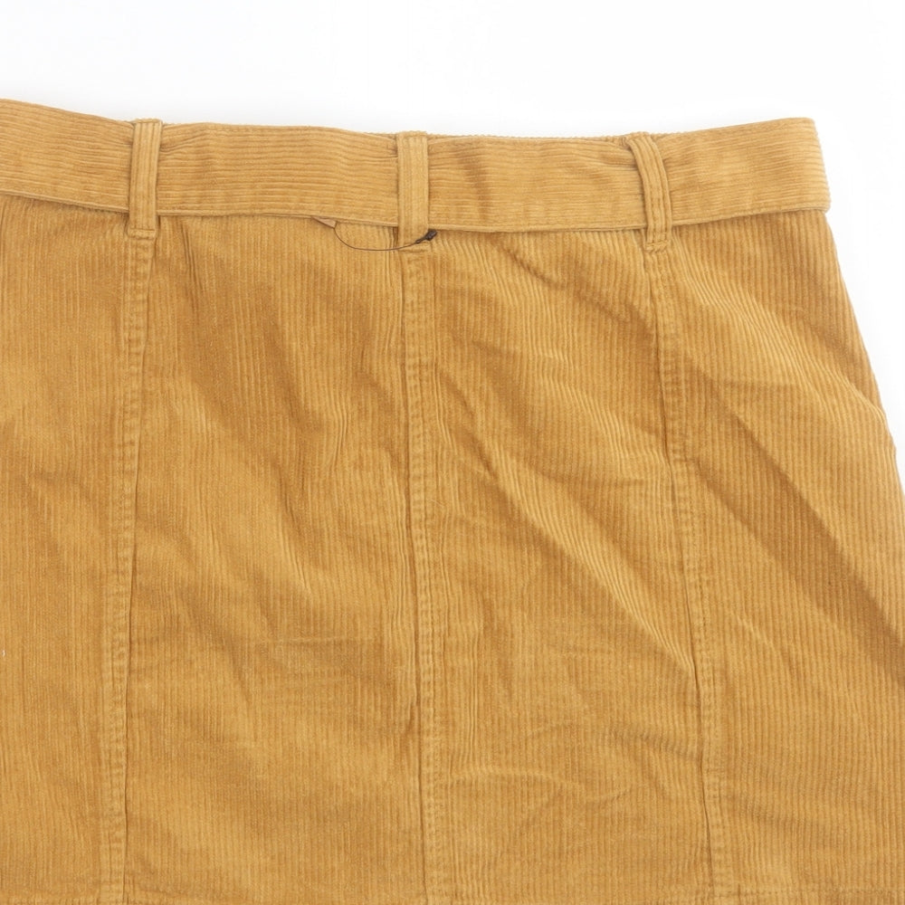 George Womens Yellow Cotton A-Line Skirt Size 10 Button