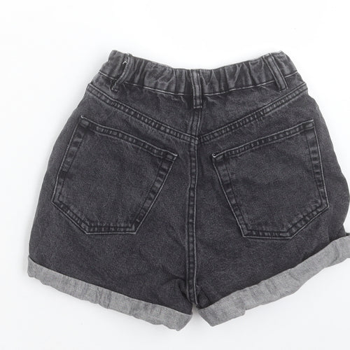 Pull&Bear Womens Black Cotton Boyfriend Shorts Size 4 Regular Button