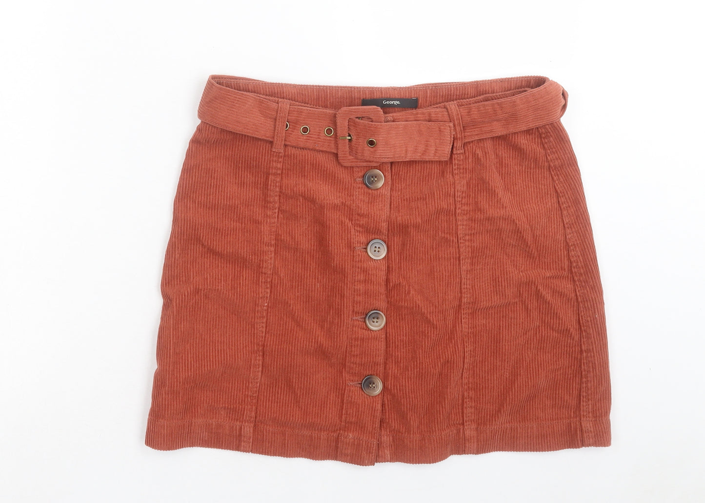 George Womens Brown Cotton A-Line Skirt Size 10 Button