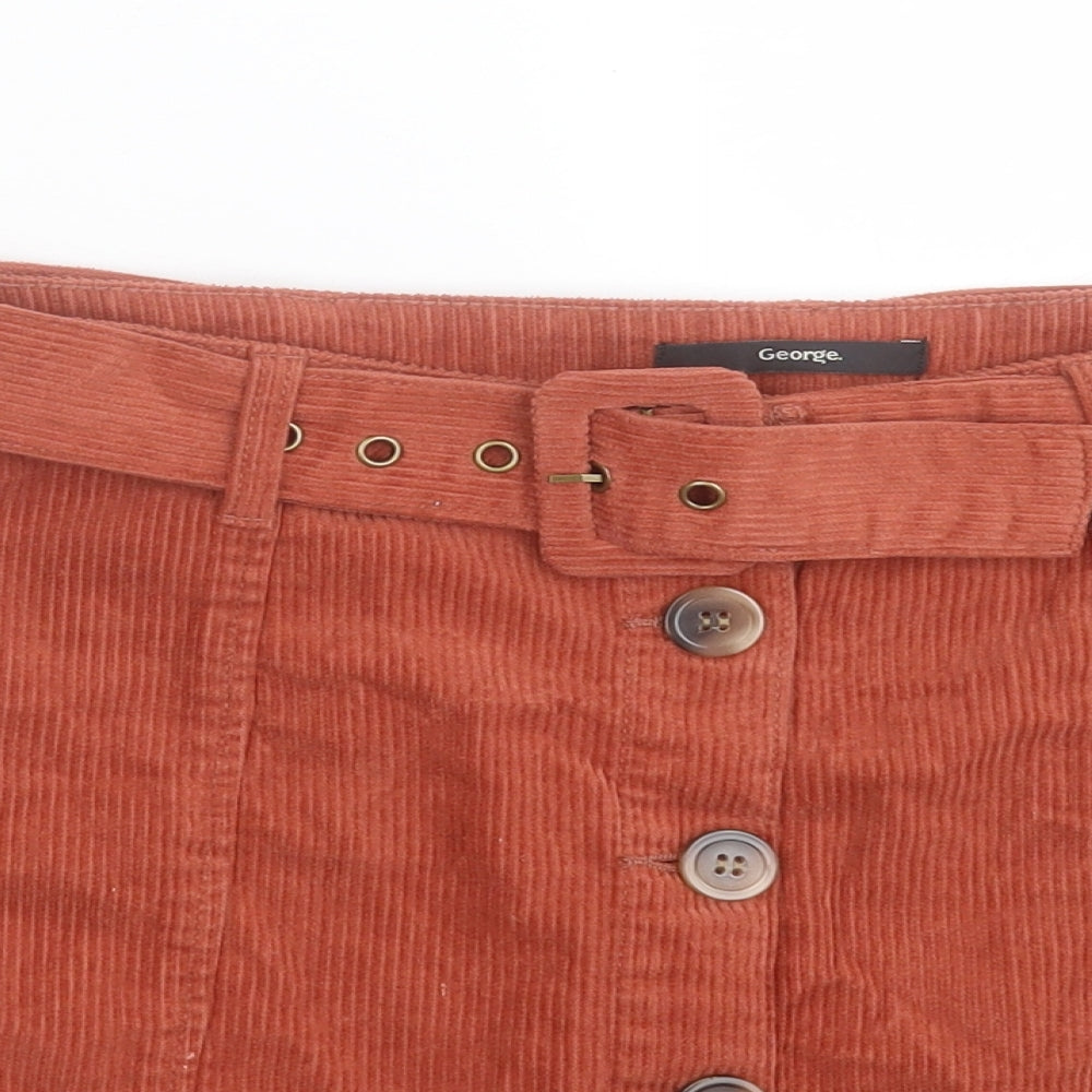 George Womens Brown Cotton A-Line Skirt Size 10 Button
