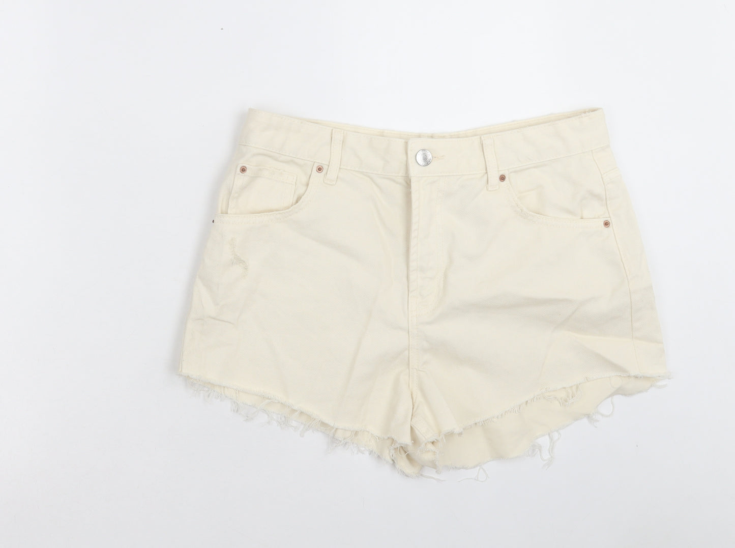 Denim & Co. Womens Ivory Cotton Boyfriend Shorts Size 14 Regular Button
