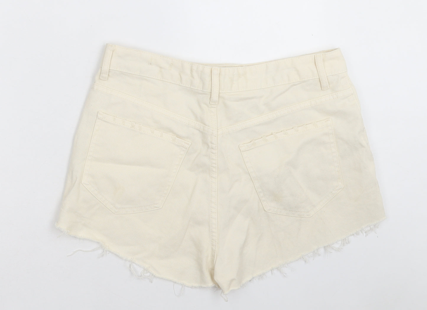 Denim & Co. Womens Ivory Cotton Boyfriend Shorts Size 14 Regular Button