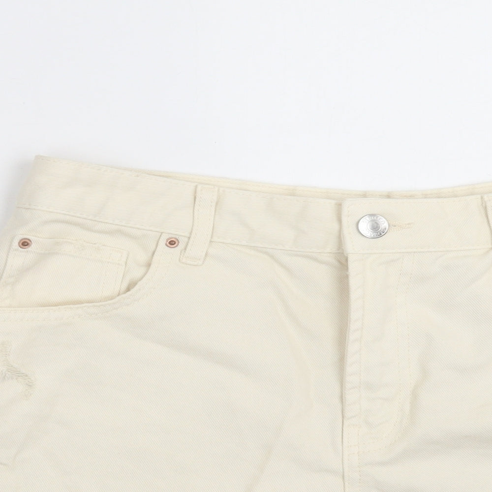 Denim & Co. Womens Ivory Cotton Boyfriend Shorts Size 14 Regular Button
