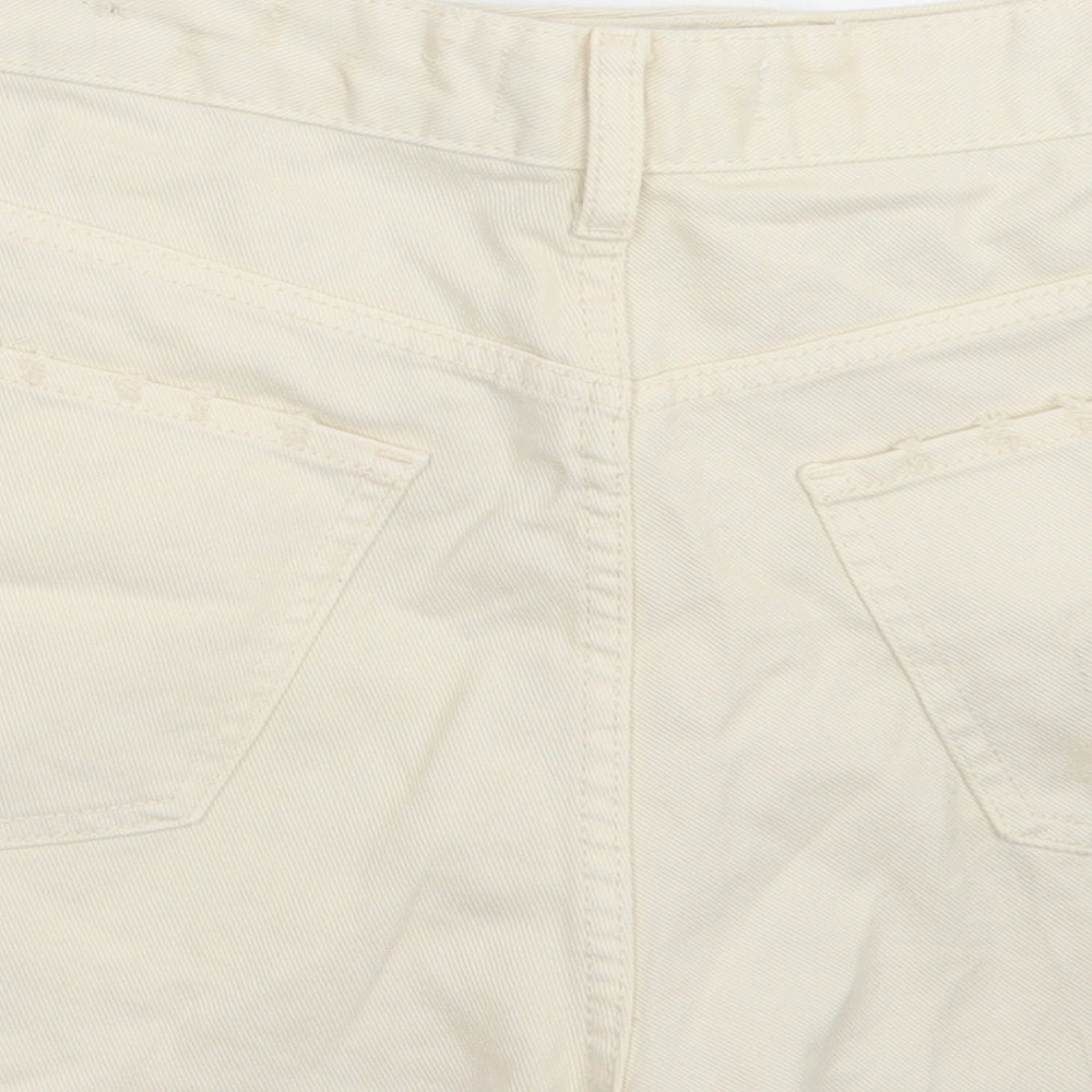 Denim & Co. Womens Ivory Cotton Boyfriend Shorts Size 14 Regular Button