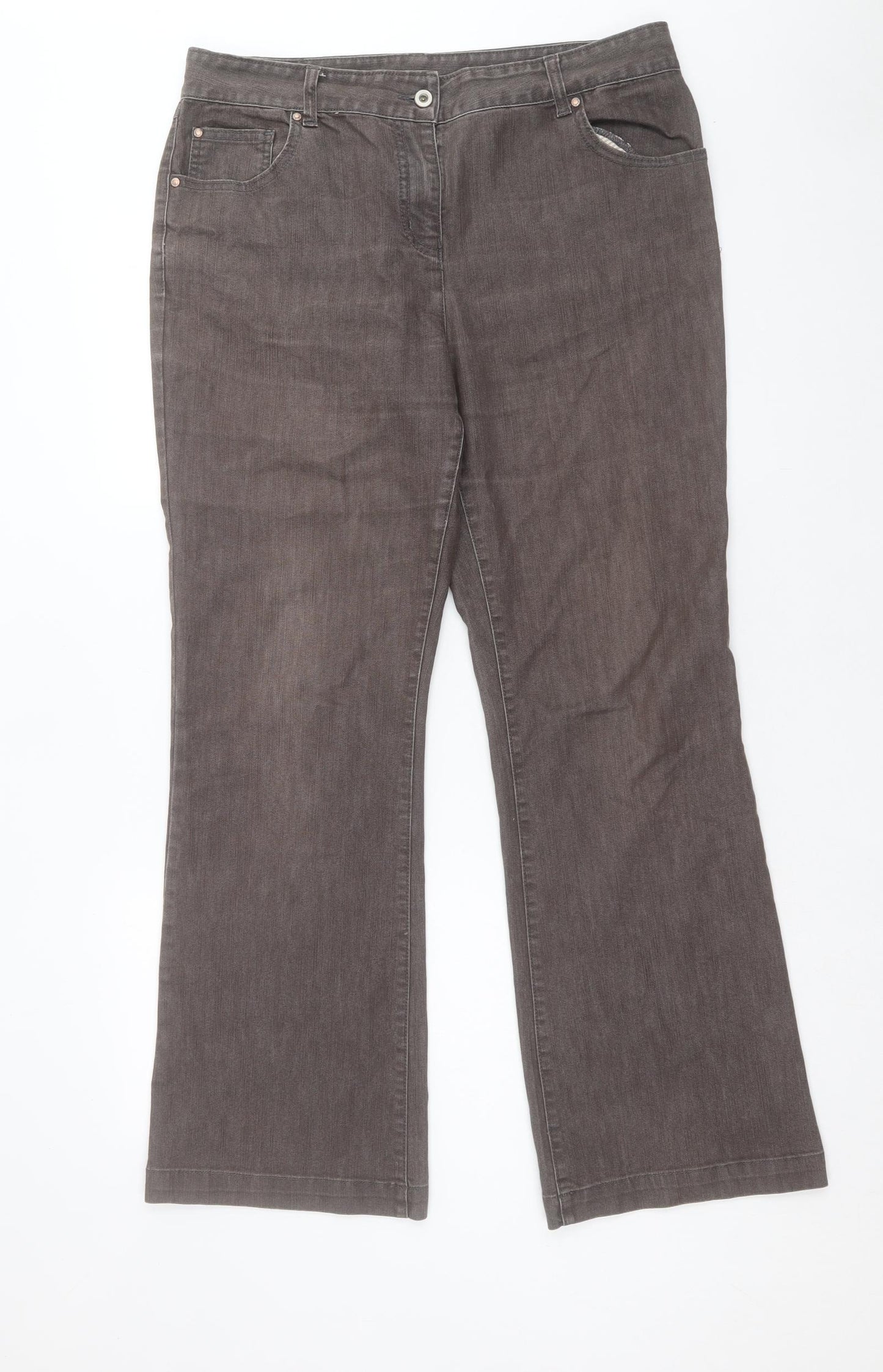 Marks and Spencer Womens Brown Cotton Wide-Leg Jeans Size 16 L30 in Regular Button
