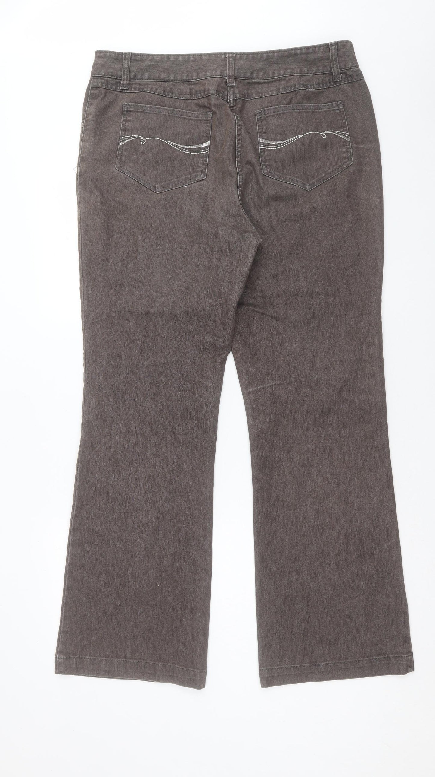 Marks and Spencer Womens Brown Cotton Wide-Leg Jeans Size 16 L30 in Regular Button