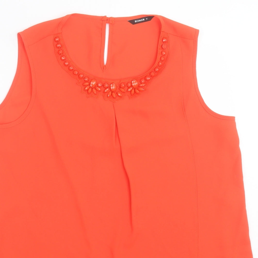 Roman Womens Orange Polyester Basic Tank Size 12 Scoop Neck