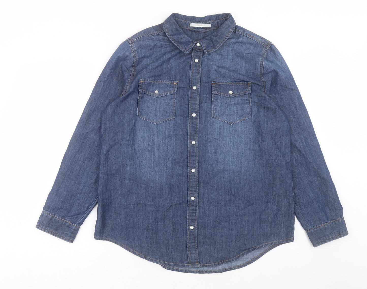 George Womens Blue Cotton Basic Button-Up Size 16 Collared