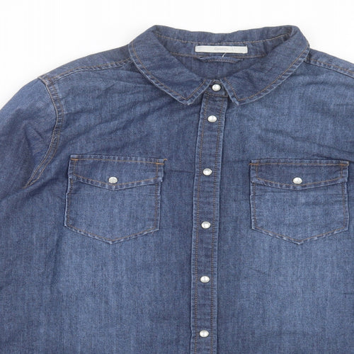 George Womens Blue Cotton Basic Button-Up Size 16 Collared