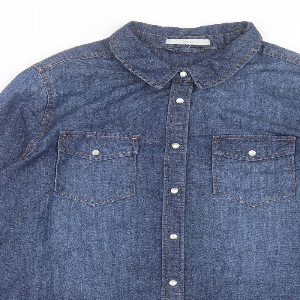 George Womens Blue Cotton Basic Button-Up Size 16 Collared