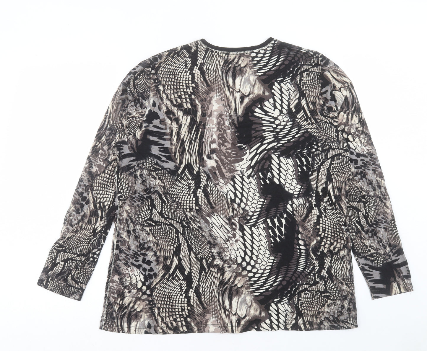 Preworn Womens Black Geometric Viscose Basic T-Shirt Size 18 Crew Neck