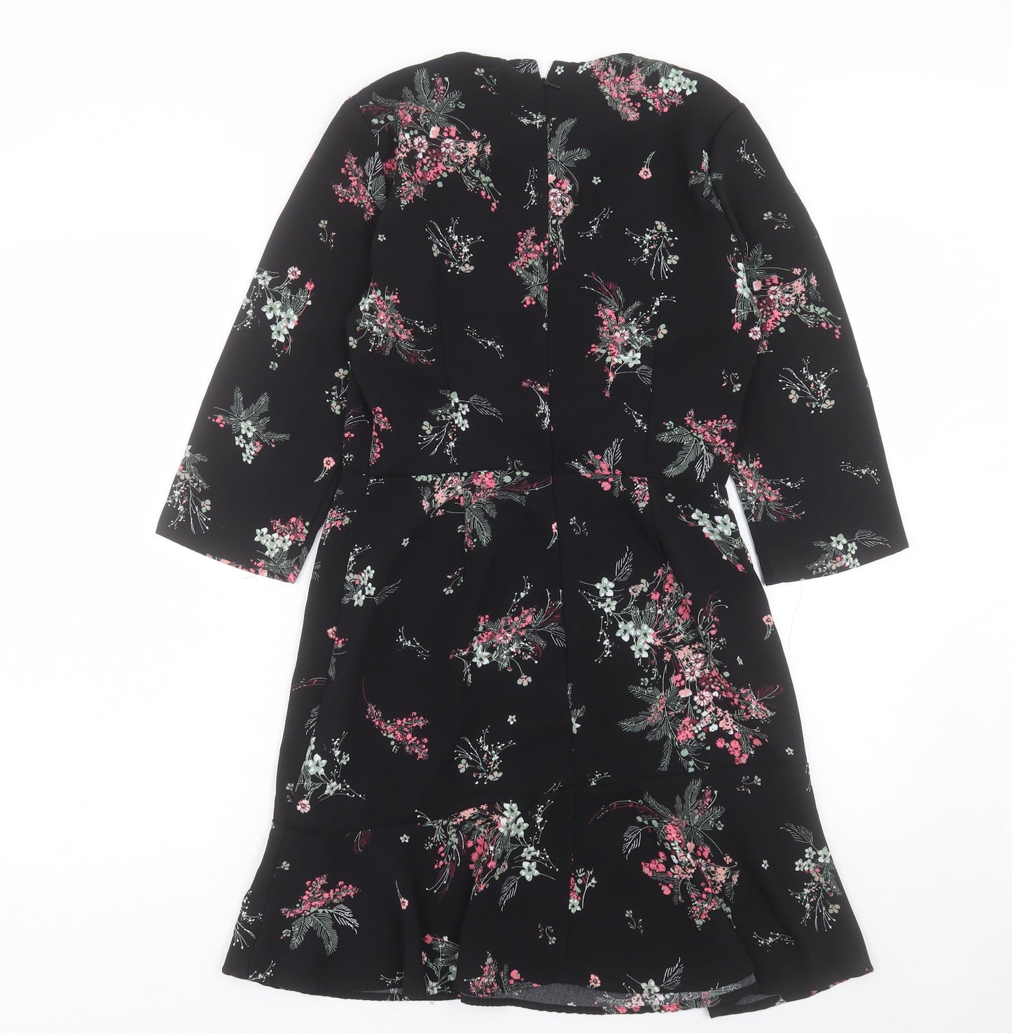 Warehouse Womens Black Floral Polyester A-Line Size 10 Crew Neck Zip