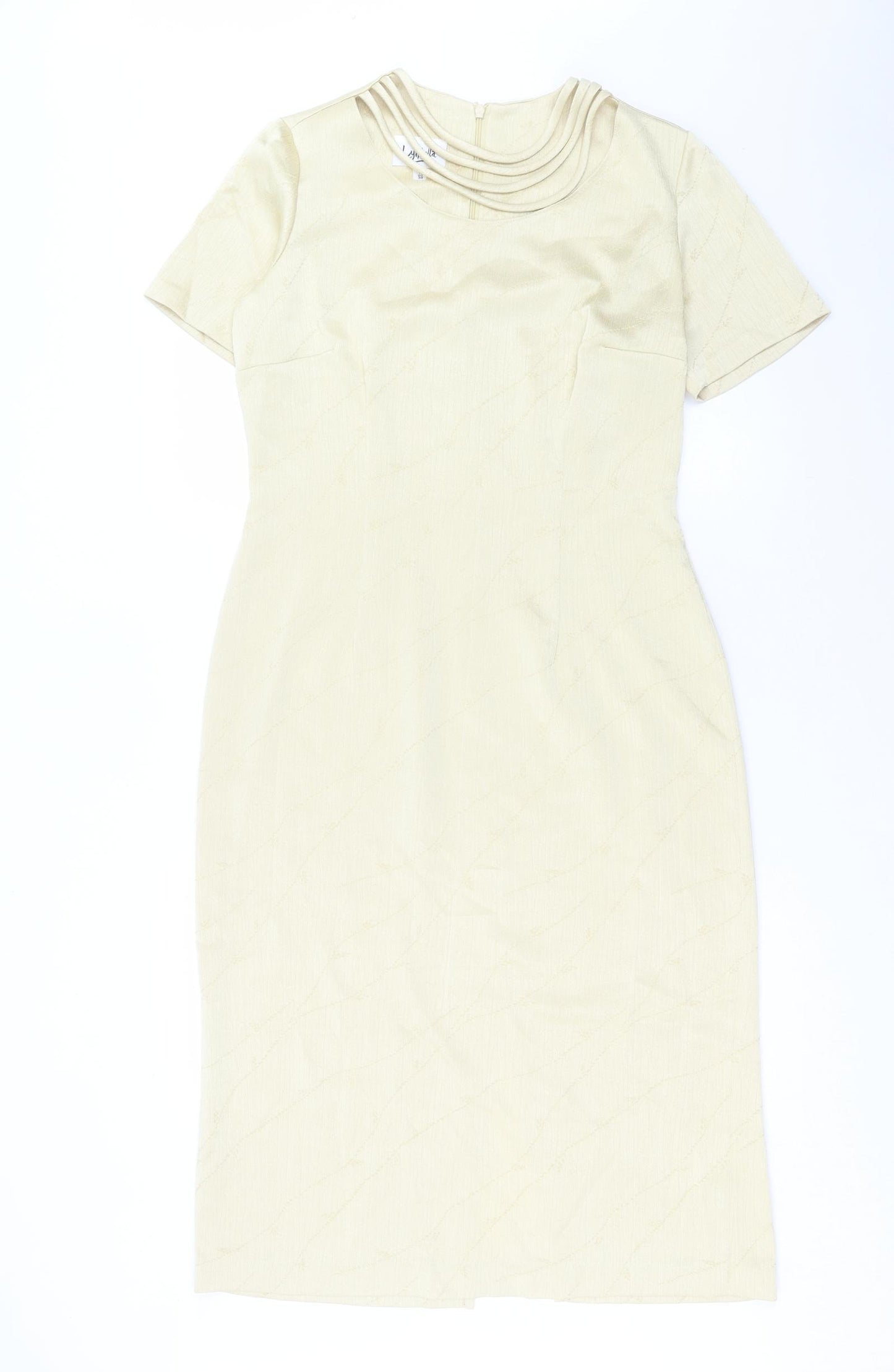 Lyndella Womens Gold Polyester Sheath Size 12 Crew Neck Zip