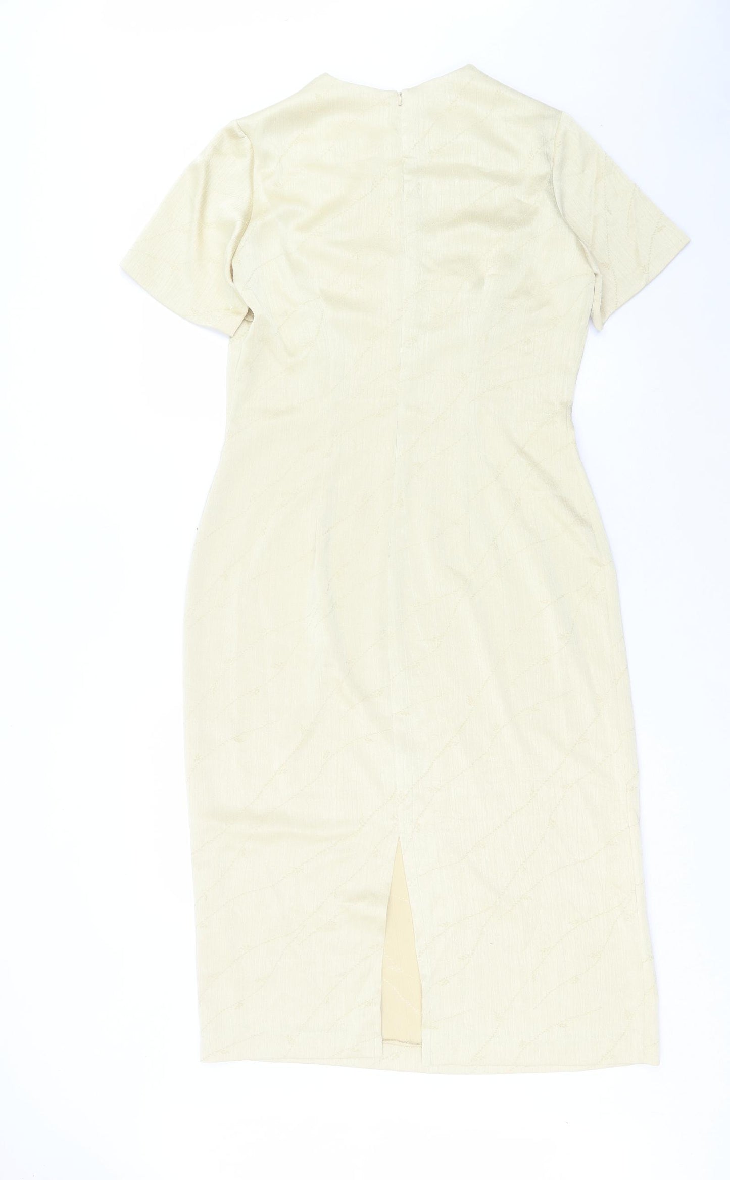 Lyndella Womens Gold Polyester Sheath Size 12 Crew Neck Zip