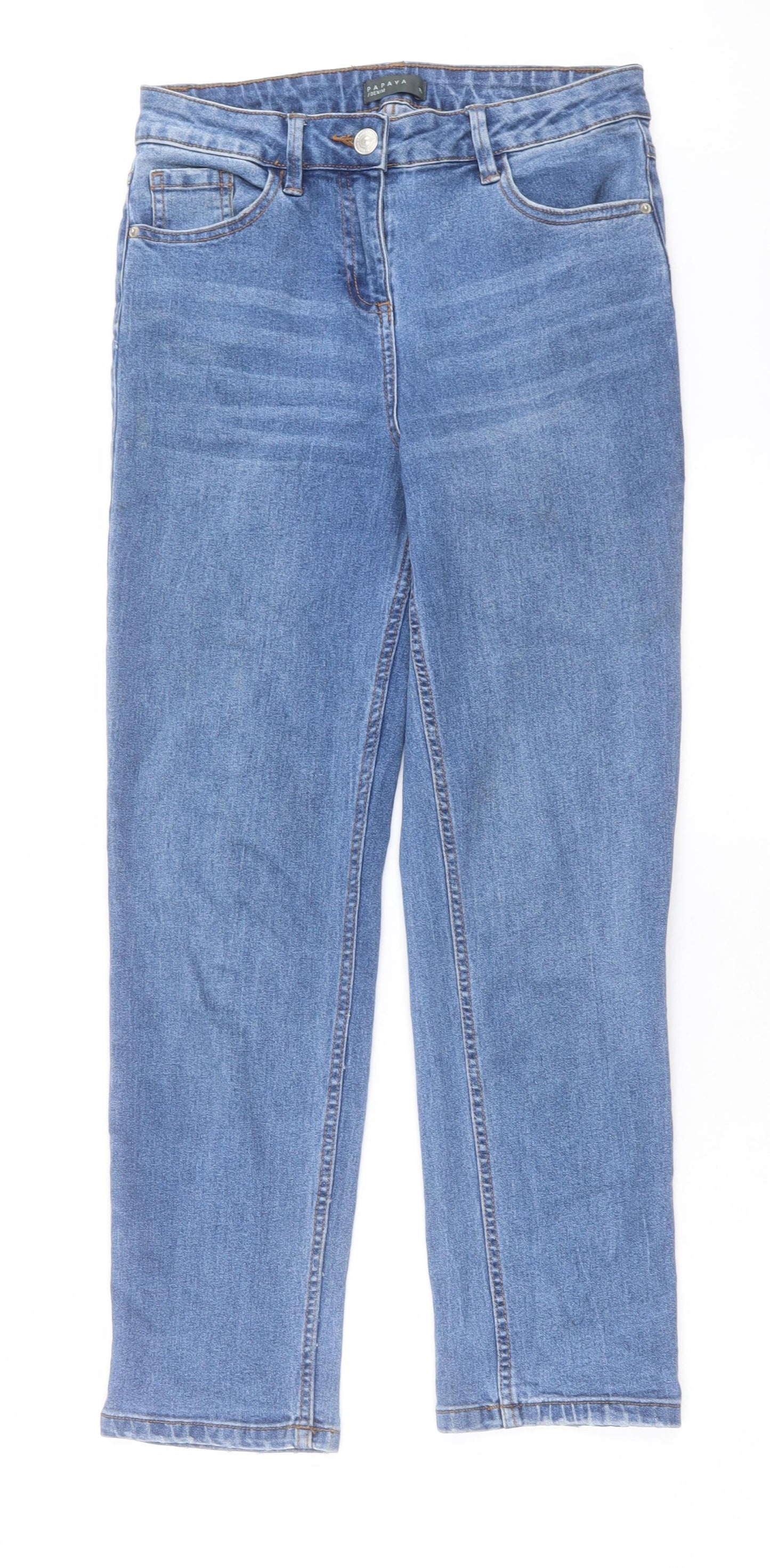 Papaya Womens Blue Cotton Straight Jeans Size 10 L27 in Regular Button