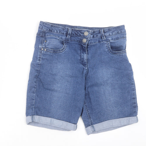 M&Co Womens Blue Cotton Bermuda Shorts Size 16 L8 in Regular Button