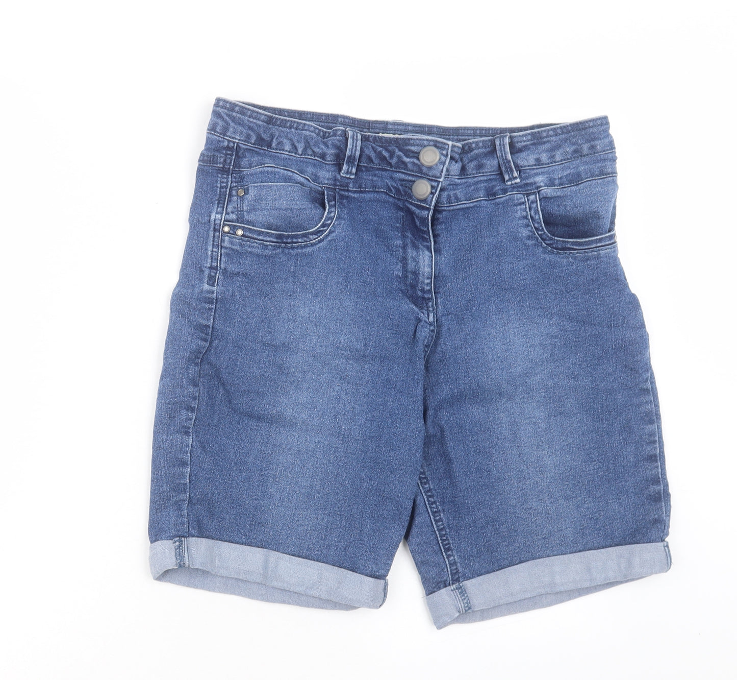 M&Co Womens Blue Cotton Bermuda Shorts Size 16 L8 in Regular Button
